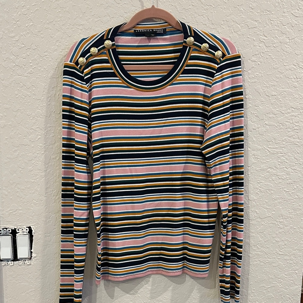 Veronica Beard Multicolor Striped Long Sleeve Top Large